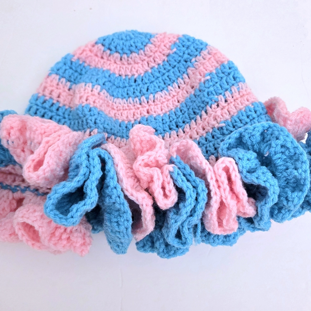 Pink and Blue Ruffled adultsized Hat